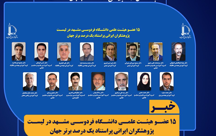 15 Faculty Members of Ferdowsi University of Mashhad in the List of the Top 1% of Highly Cited Iranian Researchers in the World